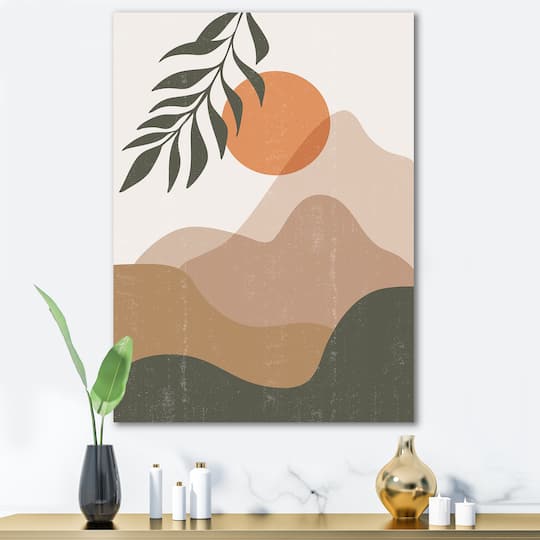 Designart - Abstract Red Moon In Earth Toned Mountains I